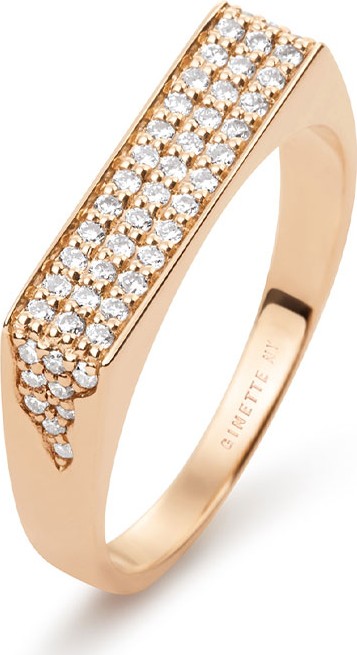 GINETTE NY 18k Rose Gold Diamond Signet Ring, Size 7