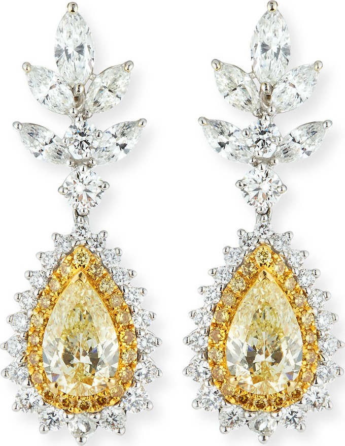 Alexander Laut 18k White Gold Fancy Yellow & White Diamond Earrings