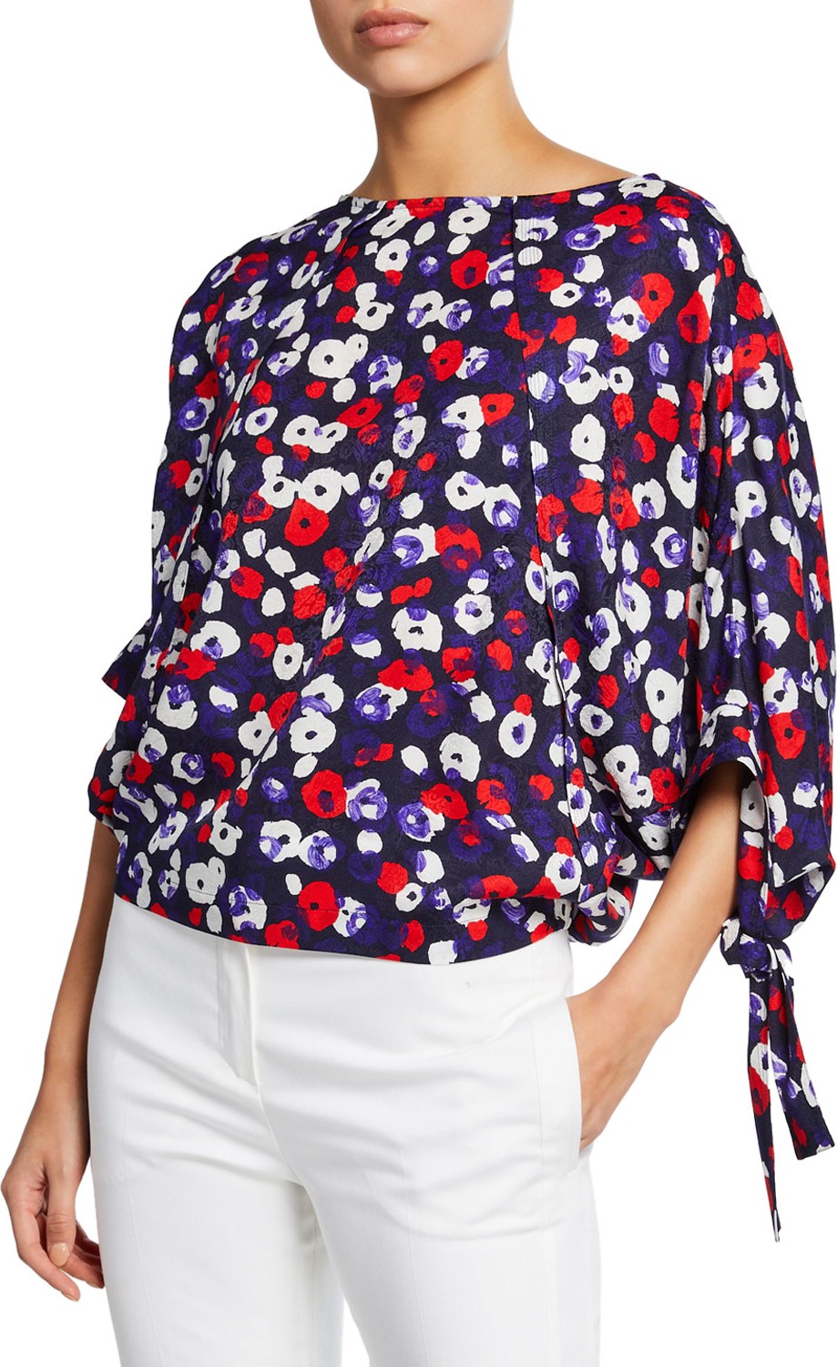 Derek Lam Poppy-Print Raglan-Sleeve Blouse