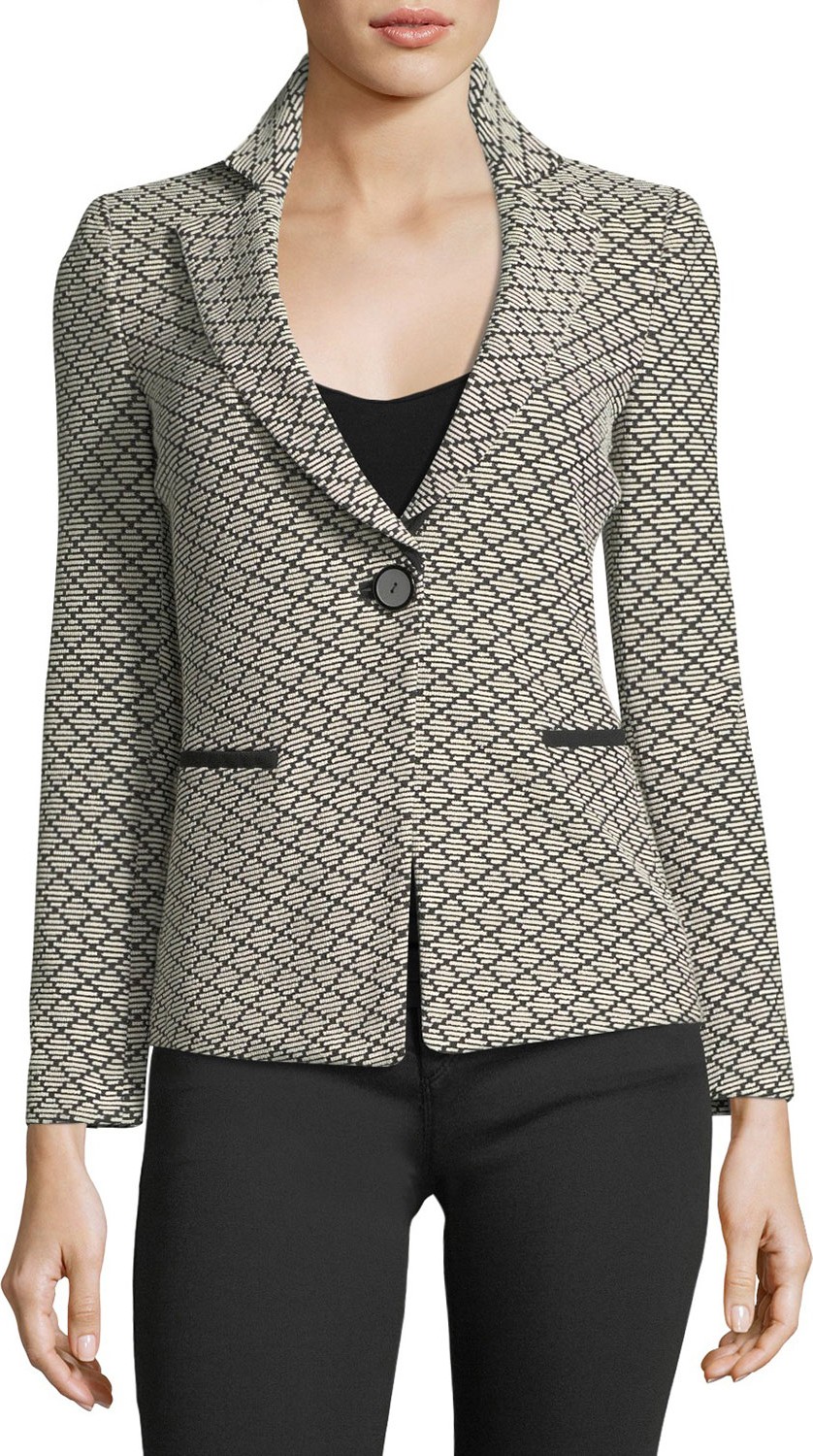 Emporio Armani One-Button Diamond-Jacquard Knit Jacket