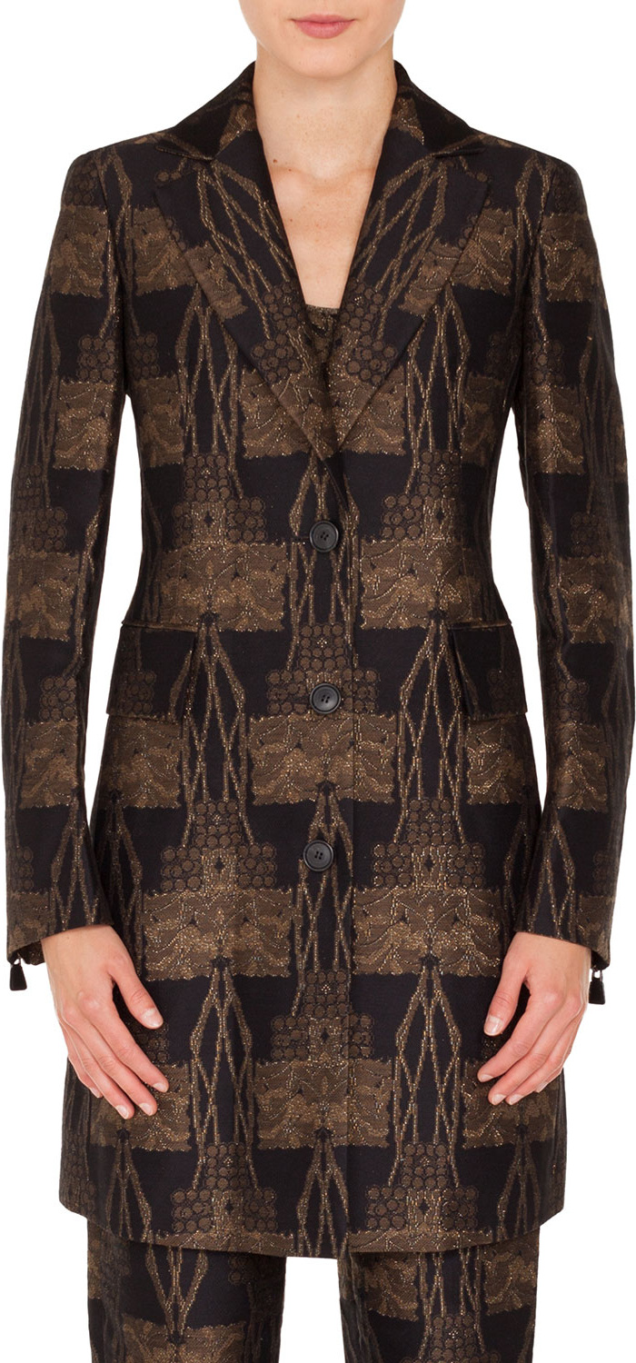 Akris Todd Button-Front Fruit of Vienna Metallic-Jacquard Coat