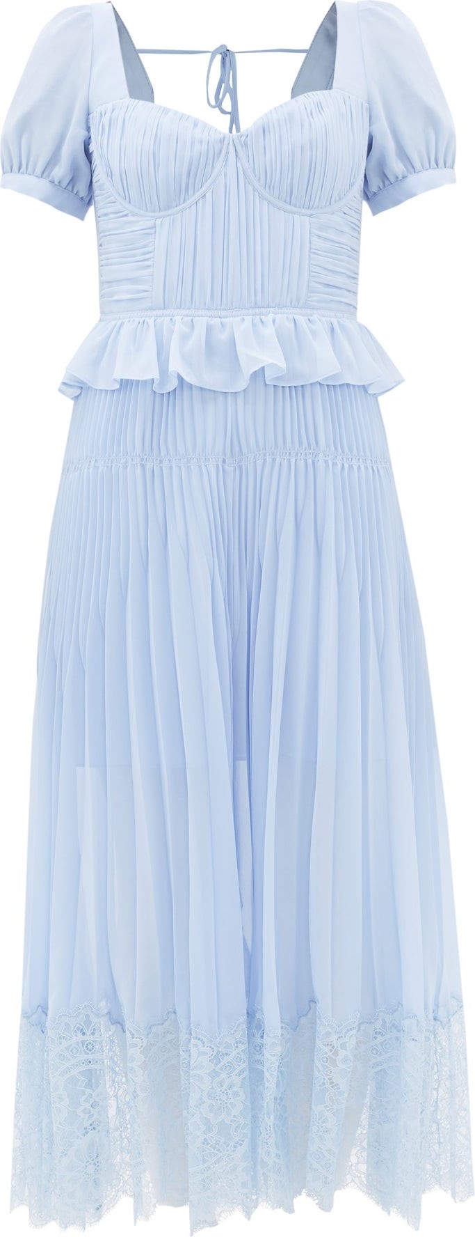 Self Portrait Lace-trimmed pleated-chiffon midi dress