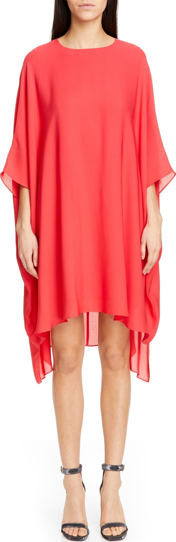 St. John Draped Satin Silk Georgette Dress