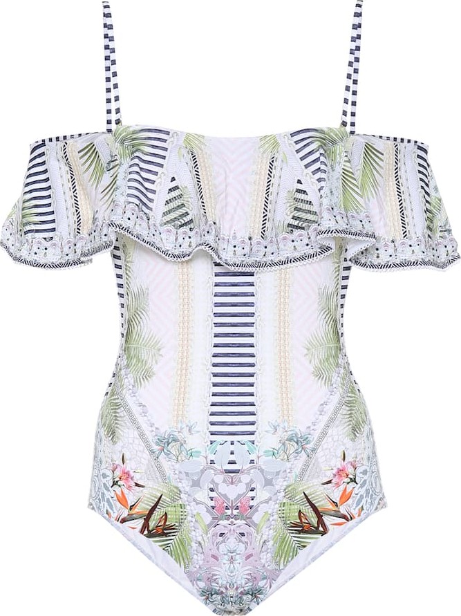 Camilla Printed off-the-shoulder swimsuit