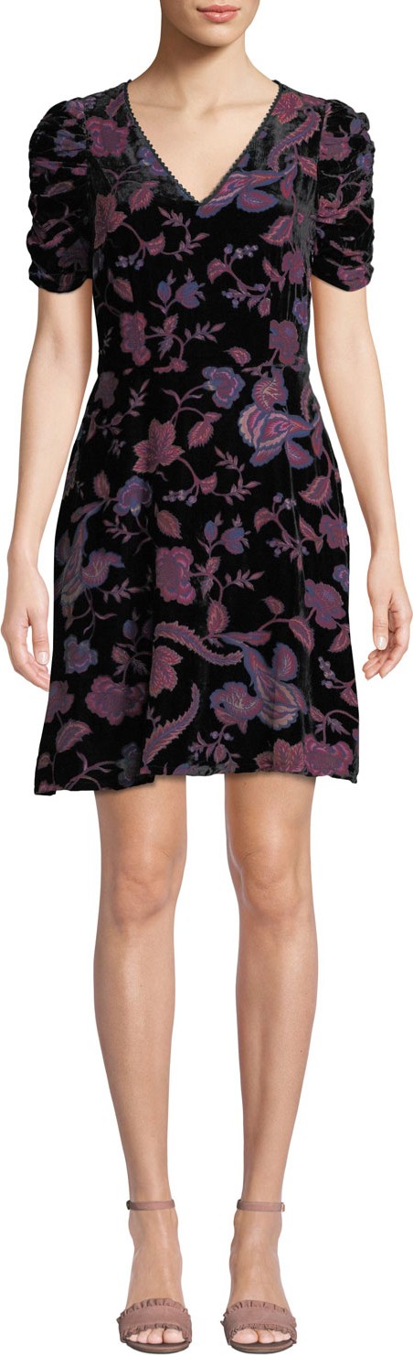 Rebecca Minkoff Arlette Printed Velvet Short-Sleeve Dress