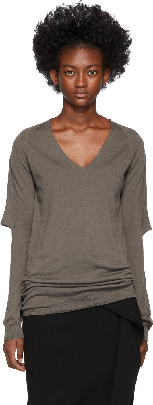 Rick Owens Brown Zionic V-Neck Sweater