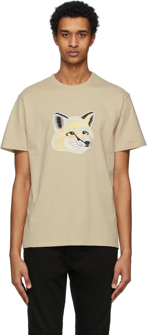 Maison Kitsune Beige Pastel Fox Head T-Shirt
