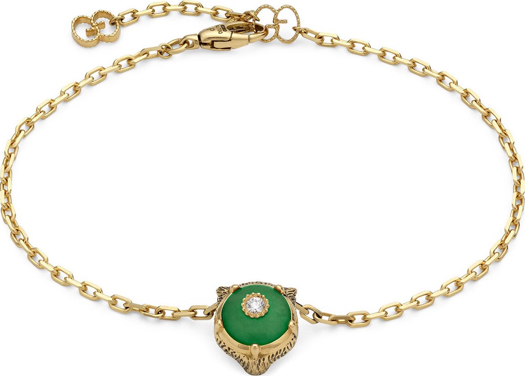Gucci 18k Gold Le Marche des Merveilles Jade Feline Bracelet