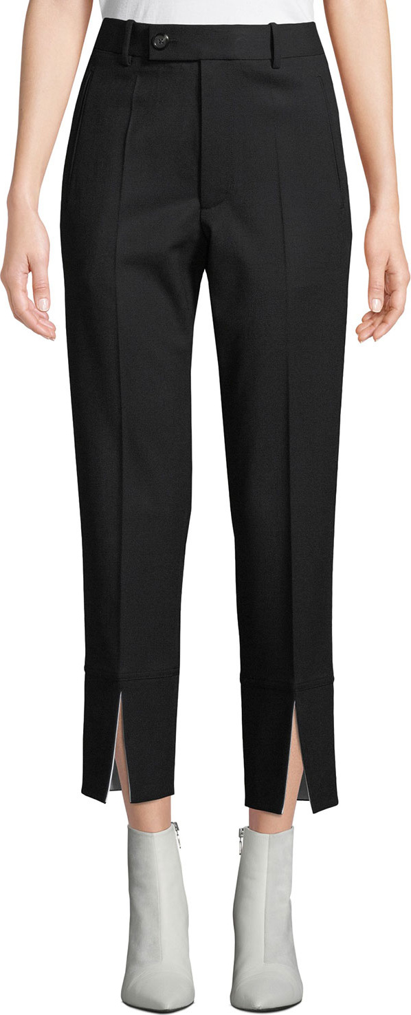 Helmut Lang Front-Slit Cropped Wool Suit Pants
