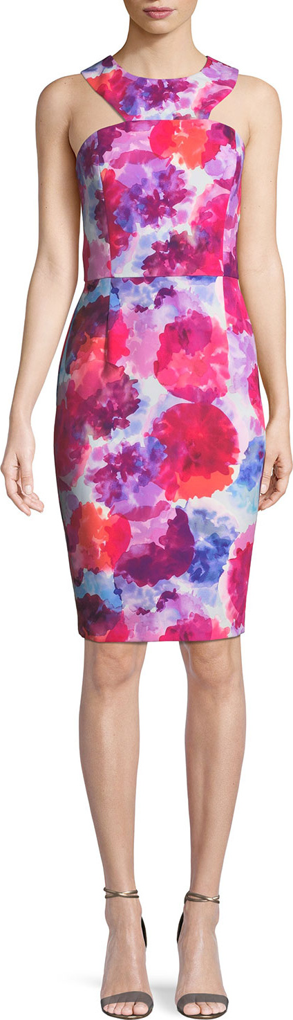 Trina Turk Delano Watercolor-Print Racerback Sheath Dress