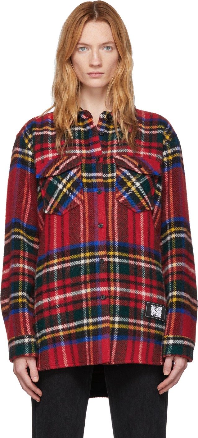 We11done Red Wool English Check Blouse