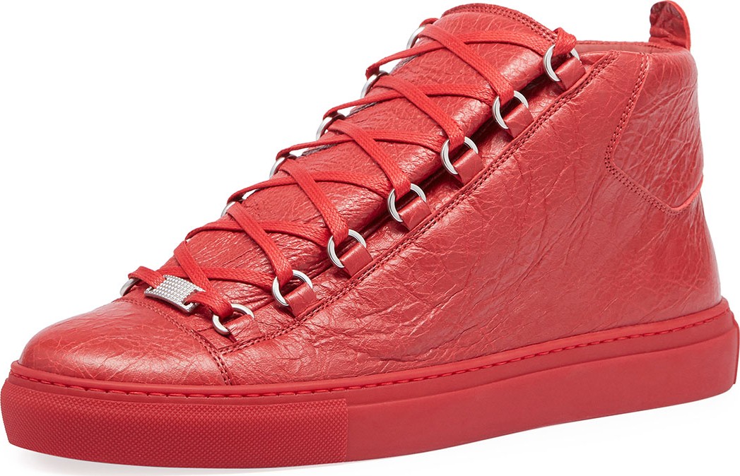 Balenciaga Men's Arena Leather Mid-Top Sneakers