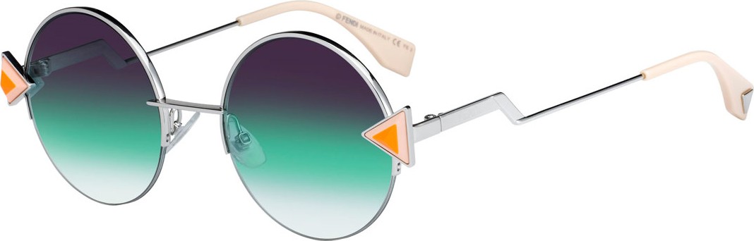 Fendi Studded Round Gradient Sunglasses w/ Stepped Temples