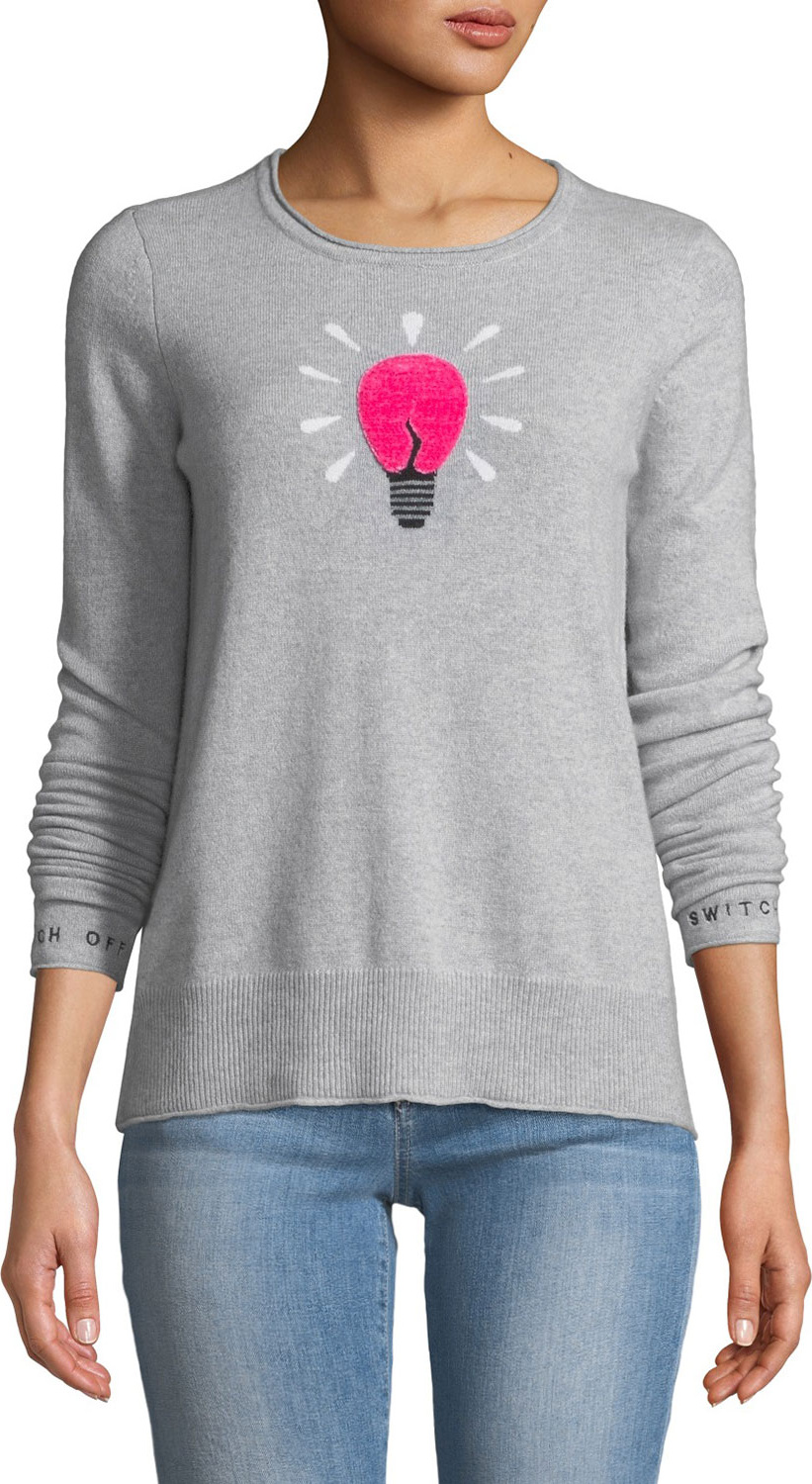 Lisa Todd Lighten Up Textured Lightbulb Cashmere Pullover Sweater w/ Embroidered Cuffs