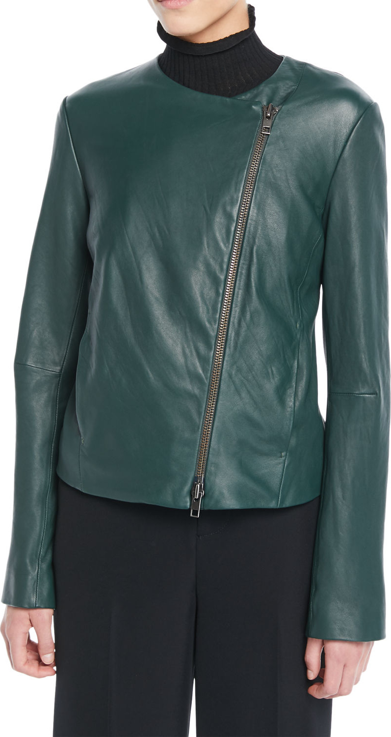 Vince Cross-Front Leather Moto Jacket