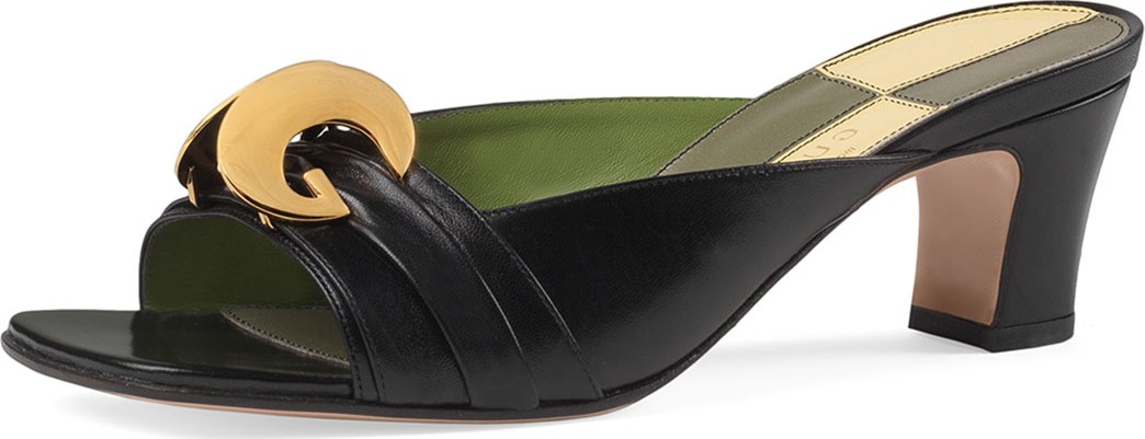 Gucci Usagi 55mm Leather Slide Pumps  Black