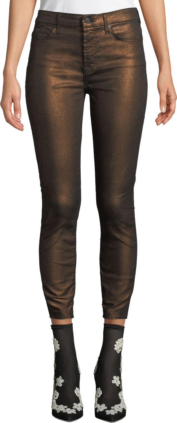 7 For All Mankind Metallic Mid-Rise Skinny Ankle Jeans