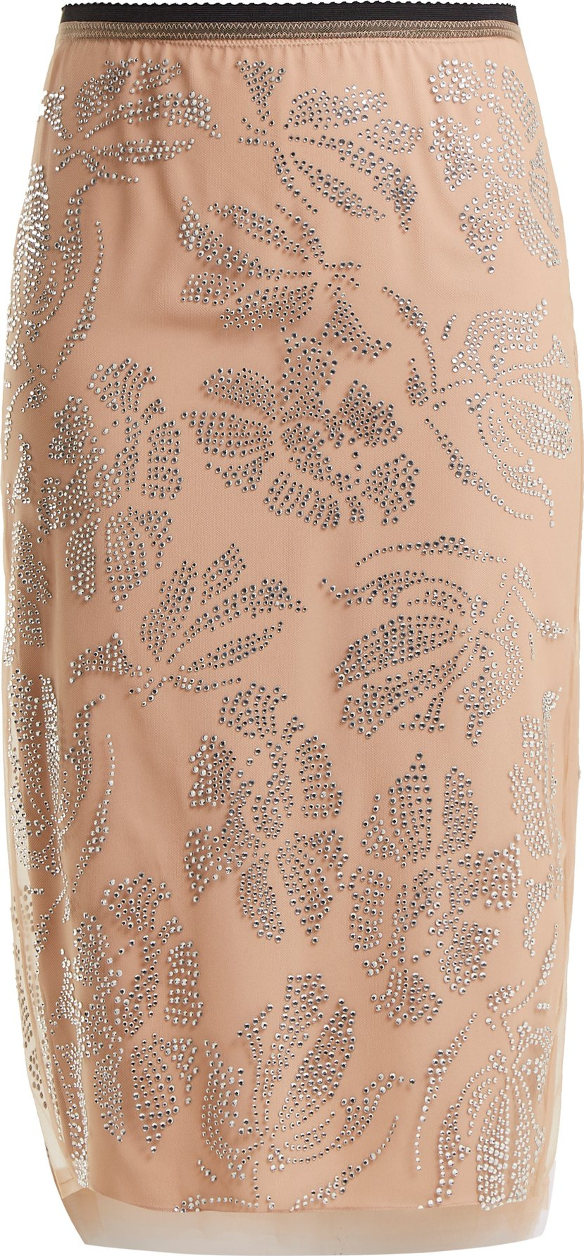 Nº21 Floral crystal-embellished tulle pencil skirt