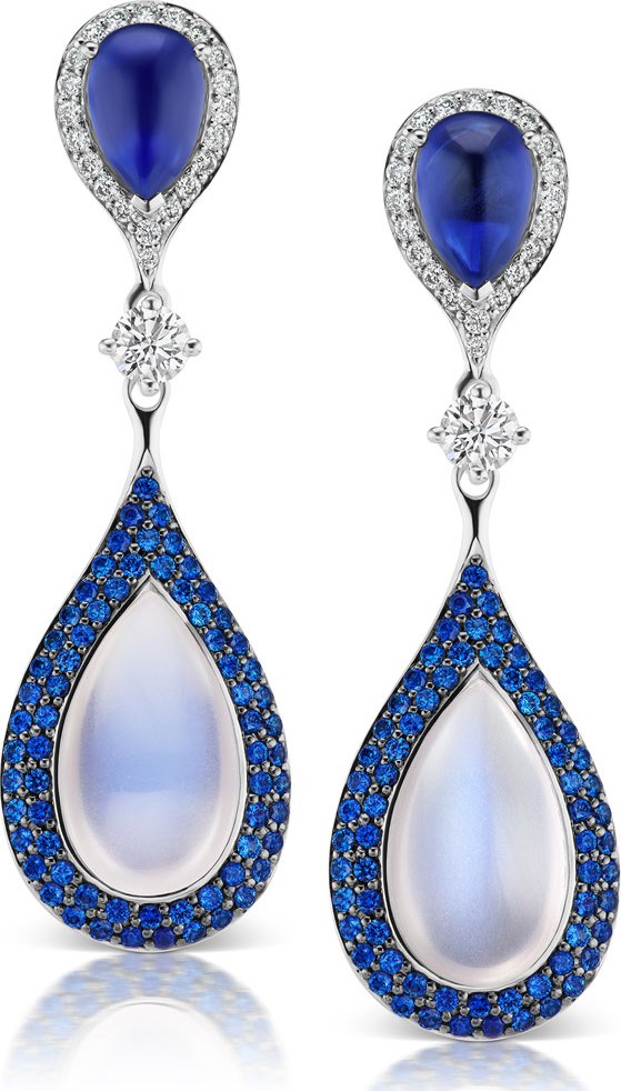 Maria Canale 18k White Gold Diamond, Sapphire & Moonstone Earrings