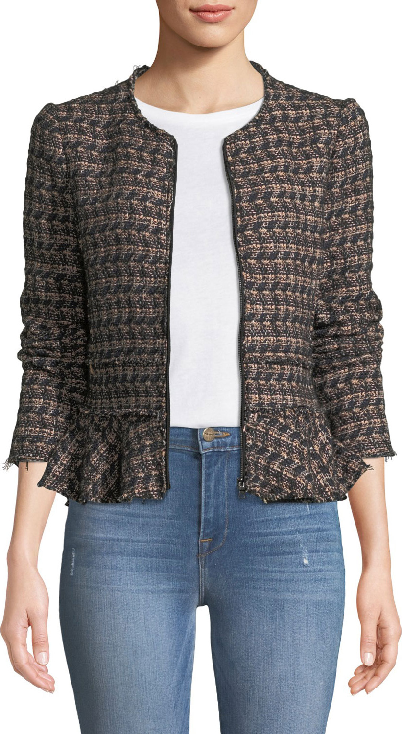 Rebecca Taylor Zip-Front Tweed Peplum Jacket