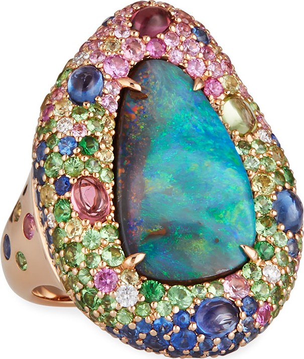 Margot McKinney 18k Yellow Gold Opal & Multi-Stone Ring with Cabochons, Size 6.5