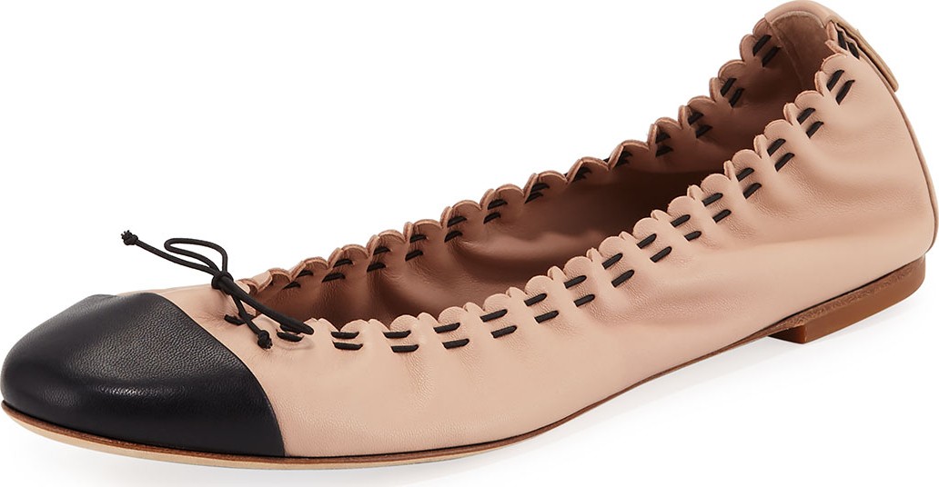 Tory Burch Scalloped Leather Cap-Toe Ballet Flats