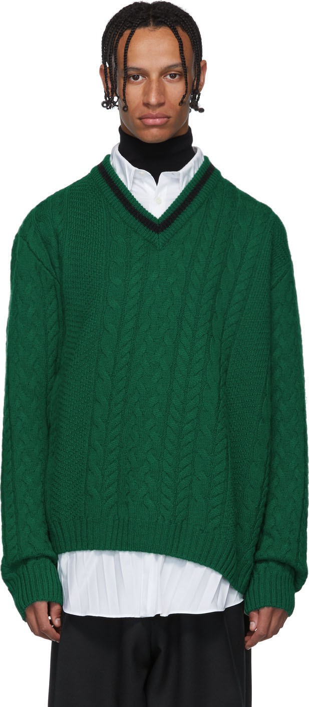 Lanvin Green Wool & Baby Alpaca V-Neck Sweater