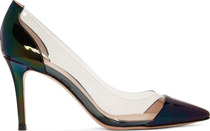Gianvito Rossi Black Iridescent Patent Plexi 85 Heels