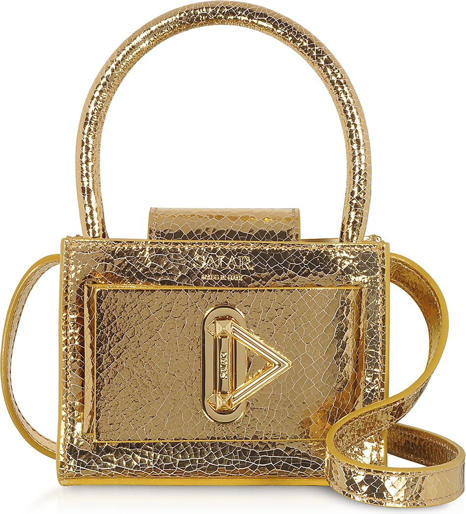 Salar Loulou Crackle Gold Leather Top Handle Bag