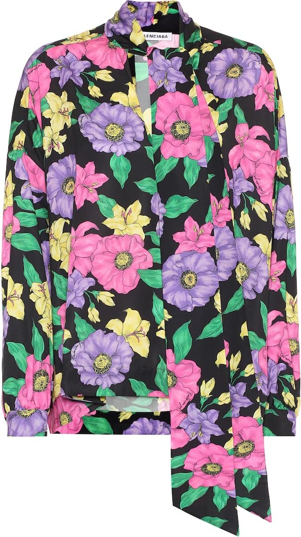 Balenciaga Scarf floral satin blouse