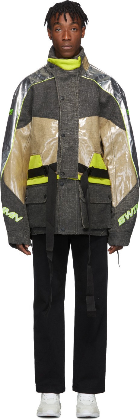 Cmmn Swdn Brown & Silver Roman Tech Coat