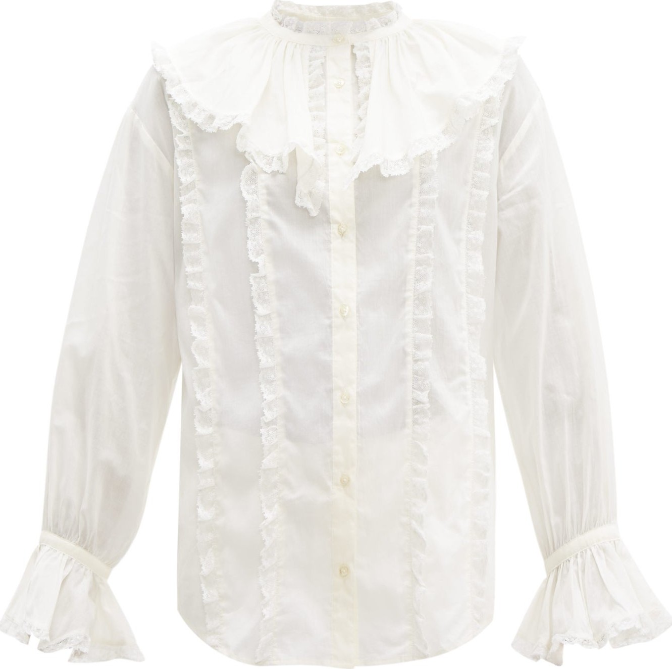 See By Chloé Ruffled-collar lace and cotton blouse