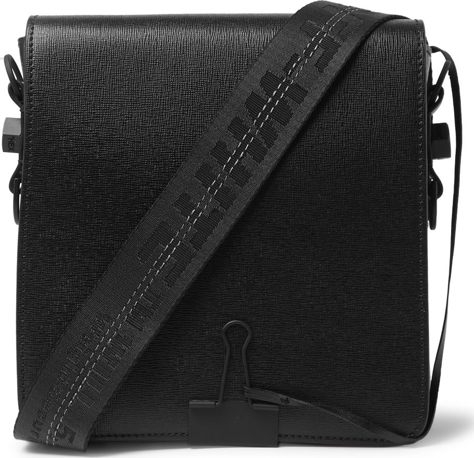 Off White Cross-Grain Leather Messenger Bag