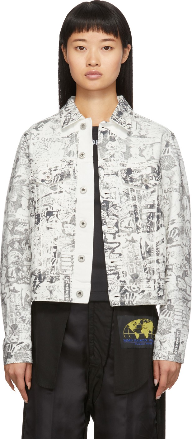 Off White White & Black Denim Graphite Jacket