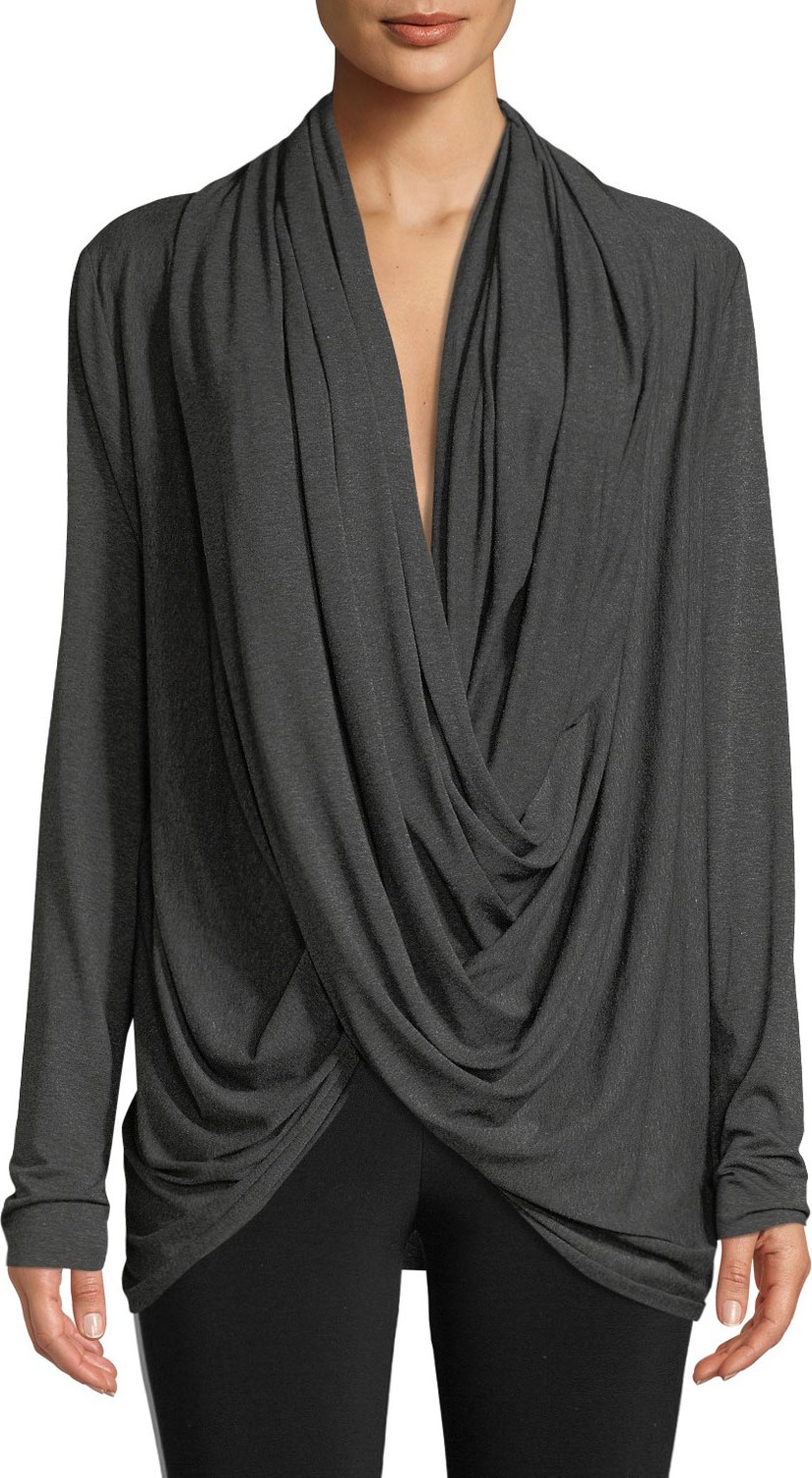 Norma Kamali Long-Sleeve Jersey Wrap Cardigan