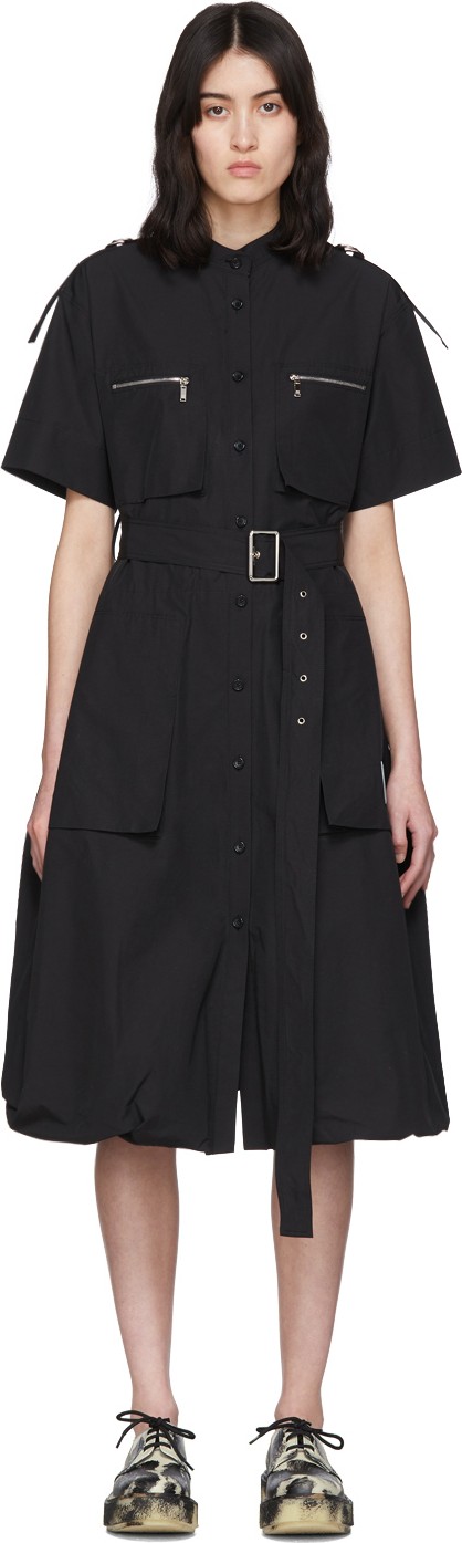 We11done Black Poplin Belt Mid-Length Dress