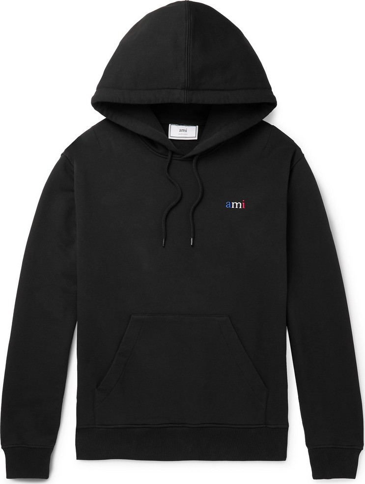 AMI Logo-Embroidered Loopback Cotton-Jersey Hoodie