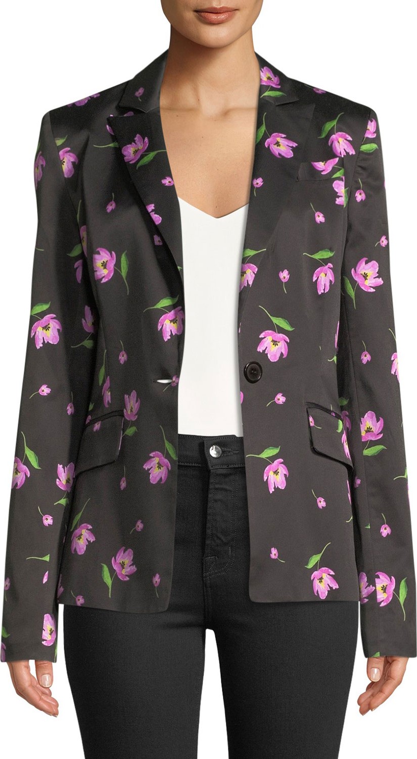 MILLY Long-Sleeve Single-Button Floral-Print Blazer