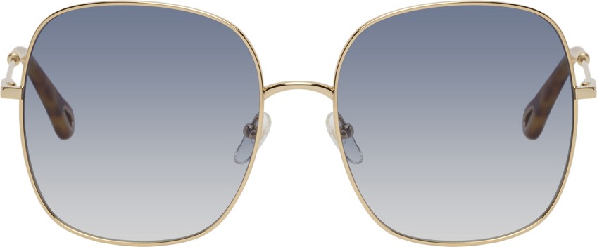 Chloe Gold & Brown Metal Square Sunglasses