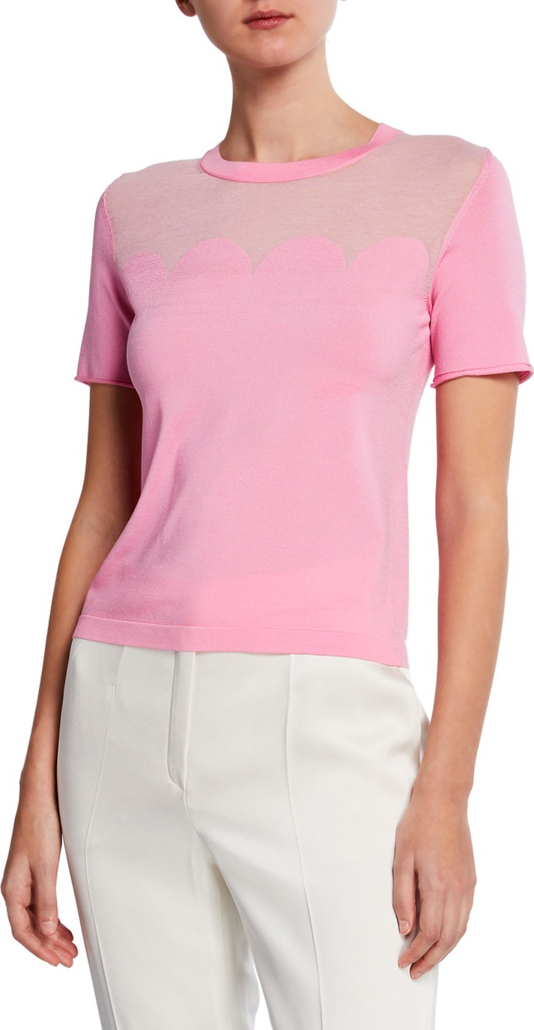 Escada Short-Sleeve Scalloped Illusion Top