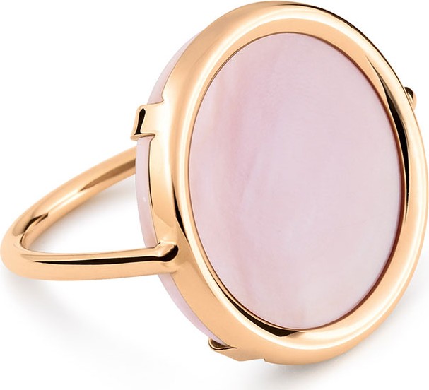 GINETTE NY Ever 18k Rose Gold Pink Mother-of-Pearl Disc Ring, Size 6