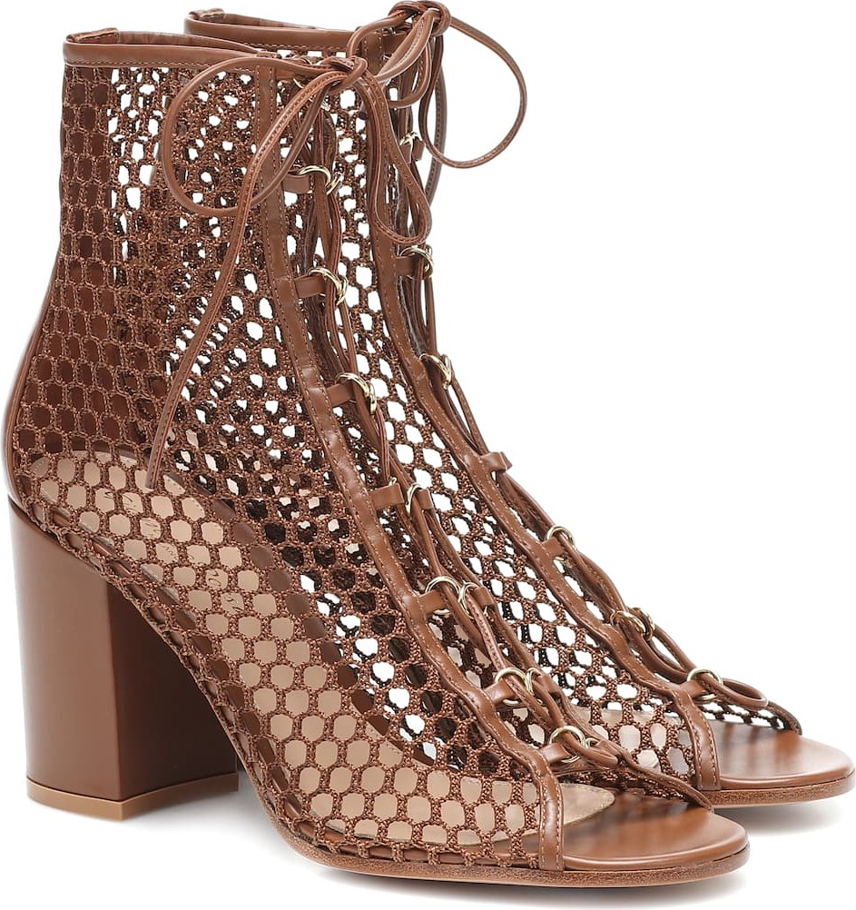 Gianvito Rossi Fishnet and leather ankle boots