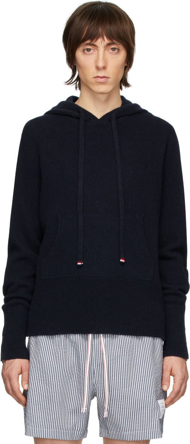 Thom Browne Navy Cashmere Over-Washed Hoodie