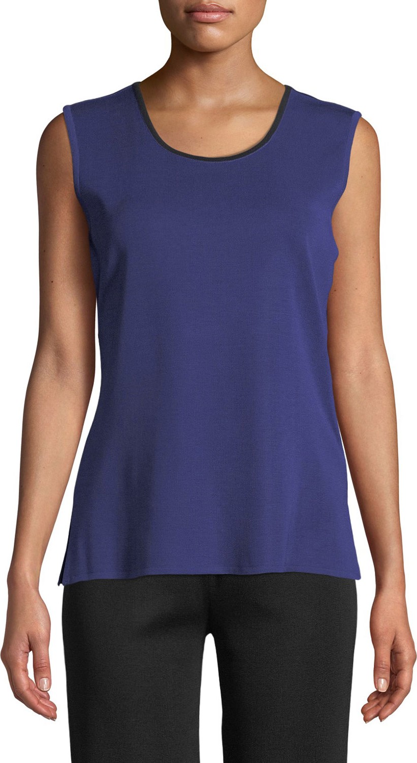 Misook Scoop-Neck Tank w/ Contrast Trim