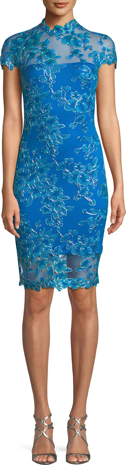 Tadashi Shoji Lace Applique Cap-Sleeve Cocktail Dress