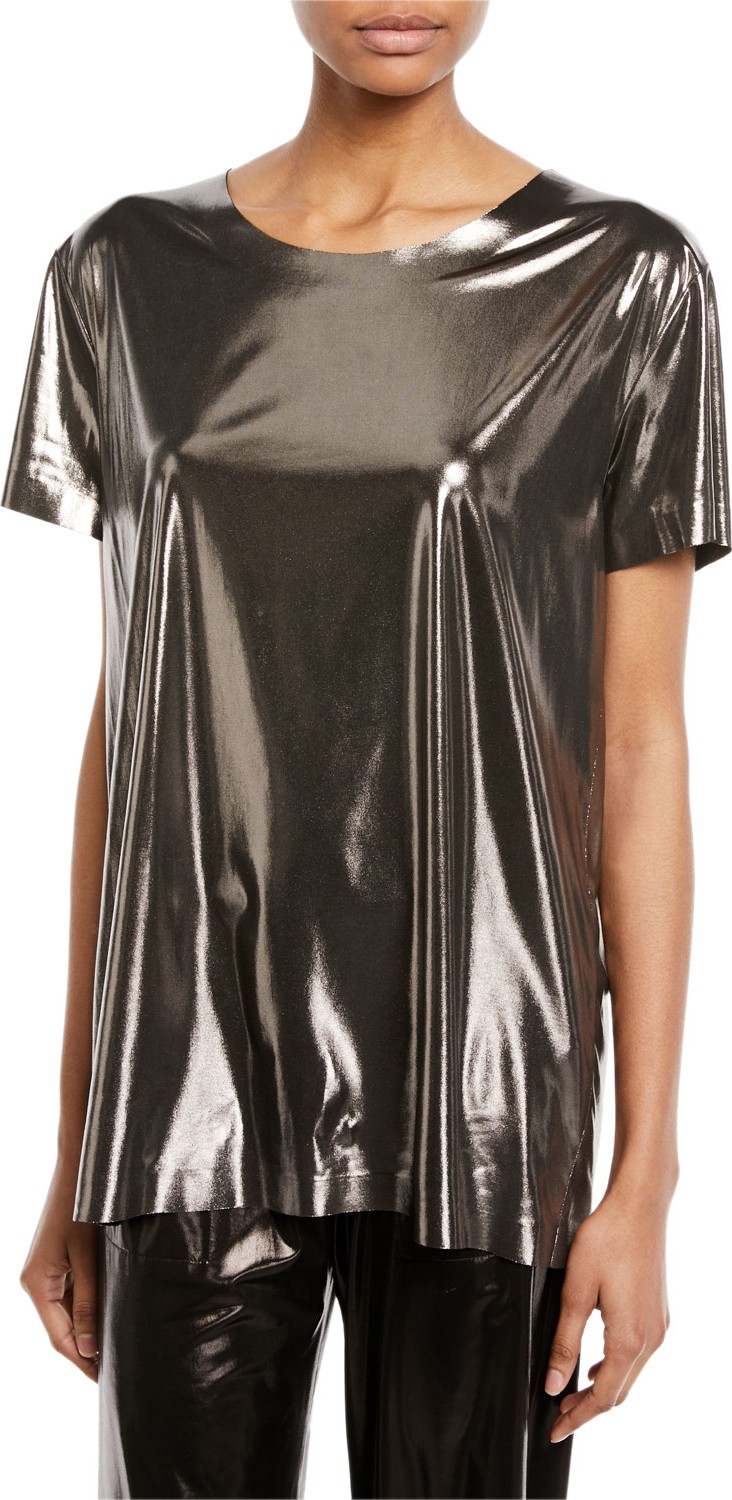 Norma Kamali Metallic Short-Sleeve Crewneck Tee