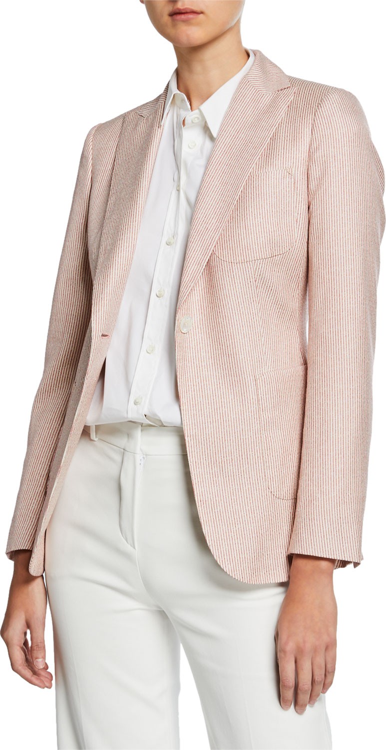 Kiton Striped Linen Single Breasted Jacket