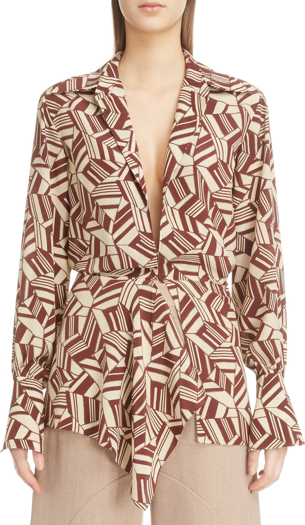 Chloe Geometric Print Silk Blouse