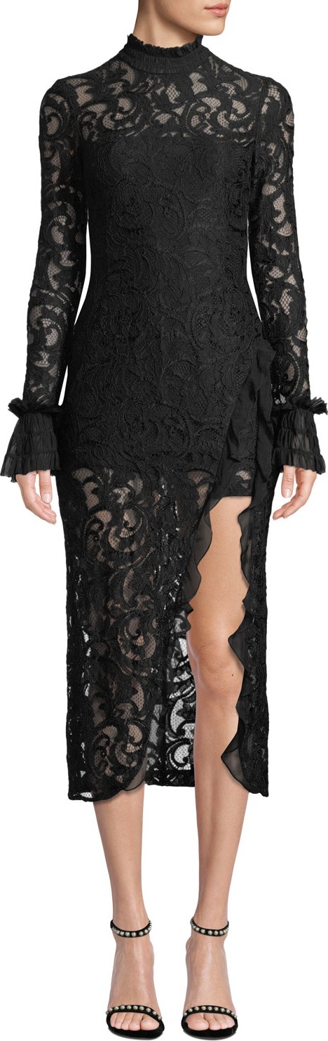 Alexis Fala Lace Long-Sleeve Front-Slit Cocktail Dress