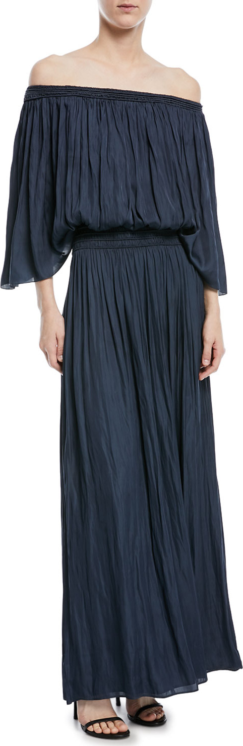 HALSTON HERITAGE Flowy Off-the-Shoulder Smocked Gown